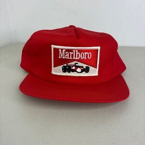 Vintage Marlboro Racing Snapback Trucker Hat Patch Red Made In USA